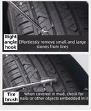 Multifunctional Car Tire Stone Remover Hook with Storage Bag, Zinc Alloy 4-Head Pick & Tire Brush – 28cm Stainless Steel Cleaning Tool Built-In Screwdriver and Emergency Window Breaker