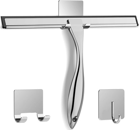 Darrahopens Auto Accessories > Auto Accessories Others > Automotive Cleaning Multipurpose Stainless Steel Shower Scraper for Shower Door with 2 Adhesive Hooks, Bathroom Cleaning Tools Home Window Mirror Scraper for Home Cleaning, Glass Door, Tile Wall, Car, 12 Inch Silver