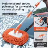 Orange 21° Curved Car Wash Mop and Snow Scraper with 180° Rotating Detachable Pole & 2 x Extra Large Microfiber Brush Cover – 2 Section Telescopic (58–101.5 CM) Aluminum Alloy Cleaning Brush for Vehicle and Home Care