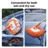 Orange 21° Curved Car Wash Mop and Snow Scraper with 180° Rotating Detachable Pole & 2 x Extra Large Microfiber Brush Cover – 2 Section Telescopic (58–101.5 CM) Aluminum Alloy Cleaning Brush for Vehicle and Home Care