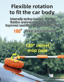 Orange 21° Curved Car Wash Mop and Snow Scraper with 180° Rotating Detachable Pole & 2 x Extra Large Microfiber Brush Cover – 2 Section Telescopic (58–101.5 CM) Aluminum Alloy Cleaning Brush for Vehicle and Home Care