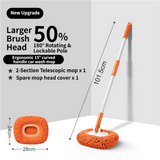 Orange 21° Curved Car Wash Mop and Snow Scraper with 180° Rotating Detachable Pole & 2 x Extra Large Microfiber Brush Cover – 2 Section Telescopic (58–101.5 CM) Aluminum Alloy Cleaning Brush for Vehicle and Home Care