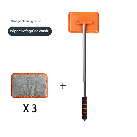 Darrahopens Auto Accessories > Auto Accessories Others > Automotive Cleaning Orange Telescopic Car Windshield Cleaning Brush with 3 Replacement Microfiber- Aluminium Alloy Extendable Handle, 180° Rotatable Microfibre Head, Anti-Fog & Streak-Free Glass Wiper for Car & Home Use, Soft Grip Foam Handle