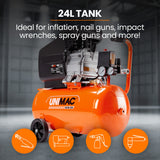 Darrahopens Auto Accessories > Auto Accessories Others > Automotive Cleaning UNIMAC 24L 2.0HP Air Compressor, Direct Drive, 2 Couplers for Airtools Tyre Inflation, Portable, Electric