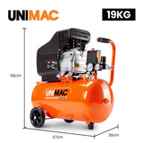 Darrahopens Auto Accessories > Auto Accessories Others > Automotive Cleaning UNIMAC 24L 2.0HP Air Compressor, Direct Drive, 2 Couplers for Airtools Tyre Inflation, Portable, Electric