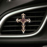 2 Pack Accessories, Crystal Cross & Heart Car Vent Clip Air Freshener, Diamond Car Decoration Essentials for Women (Purple)