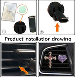 2 Pack Accessories, Crystal Cross & Heart Car Vent Clip Air Freshener, Diamond Car Decoration Essentials for Women (Purple)