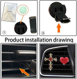 2 Pack Bling Car Vent Clip Decor, Diamond Cross & Heart Air Freshener - Women's Car Essentials (Red)