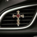 2 Pack Bling Car Vent Clip Decor, Diamond Cross & Heart Air Freshener - Women's Car Essentials (Red)