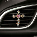 2 Pack Car Vent Clips,Crystal Cross and Heart Air Vent Clips,Bling Car Accessories for Women & Girls(Pink)