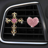 2 Pack Car Vent Clips,Crystal Cross and Heart Air Vent Clips,Bling Car Accessories for Women & Girls(Pink)
