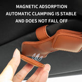 Darrahopens Auto Accessories > Auto Accessories Others > Automotive Decor 2 Pcs Black Car Sun Visor Glasses Holder Clip with Dual Magnetic Clamps - PU Leather, Anti-Slip, and Multi-Functional Storage