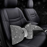 2 PCS Bling Car Pillows, Rhinestones Bowknot Bling Car Headrest Pillow, Car Neck Pillow for Driver Cool Relax Necksupport, White Crystal Diamond Car Accessories for Women