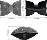 2 PCS Bling Car Pillows, Rhinestones Bowknot Bling Car Headrest Pillow, Car Neck Pillow for Driver Cool Relax Necksupport, White Crystal Diamond Car Accessories for Women