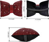 2 PCS Bling Car Pillows,Rhinestones Bowknot Car Headrest Pillow,Car Neck Pillow for Driver Relax Necksupport,Sleeping Travel Support Neck Pillow,Shiny Diamond Interior Accessories for Women,Red