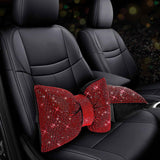 2 PCS Bling Car Pillows,Rhinestones Bowknot Car Headrest Pillow,Car Neck Pillow for Driver Relax Necksupport,Sleeping Travel Support Neck Pillow,Shiny Diamond Interior Accessories for Women,Red