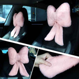 2 Pcs Car Neck Pillow Plush Butterfly Bow Car Headrest Pillow Comfortable Seat Neck Support Cute Head Rest Accessories for Driving Travel Driver Chair Girl Style Interior Decor(Pink)