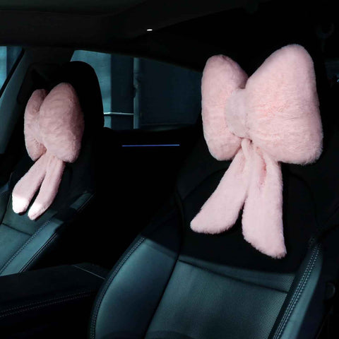 2 Pcs Car Neck Pillow Plush Butterfly Bow Car Headrest Pillow Comfortable Seat Neck Support Cute Head Rest Accessories for Driving Travel Driver Chair Girl Style Interior Decor(Pink)