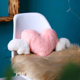 2 Pcs Plush Heart Shaped Pillow with Angel Wings Car Headrest Soft Comfortable Seat Pillow for Driving Travelling Room Office Car Decor, 19.7 x 8.3 Inch(White, Pink)
