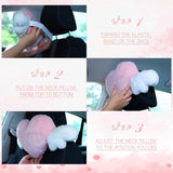 Darrahopens Auto Accessories > Auto Accessories Others > Automotive Decor 2 Pcs Plush Heart Shaped Pillow with Angel Wings Car Headrest Soft Comfortable Seat Pillow for Driving Travelling Room Office Car Decor, 19.7 x 8.3 Inch(White, Pink)