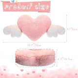 2 Pcs Plush Heart Shaped Pillow with Angel Wings Car Headrest Soft Comfortable Seat Pillow for Driving Travelling Room Office Car Decor, 19.7 x 8.3 Inch(White, Pink)