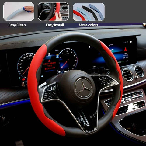 Darrahopens Auto Accessories > Auto Accessories Others > Automotive Decor 2Pcs Soft Breathable Anti-Slip Faux Leather Steering Wheel Protector Car Cover- Red