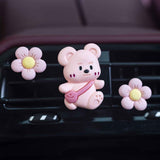 3Pcs Cute Bear Car Air Freshener Vent Clips, Aromatherapy Car Decor for Girls (Pink)