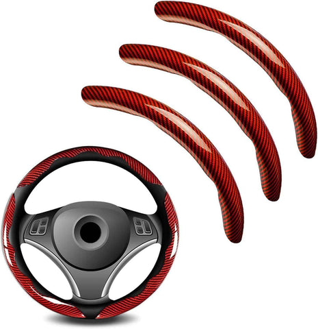 Darrahopens Auto Accessories > Auto Accessories Others > Automotive Decor 3pcs Universal Carbon Fiber Steering Wheel Cover - Anti-Slip & Segmented Design, Universal 99% Durable Steering Wheel Protector for Men and Women, Car Interior Accessory (Red)