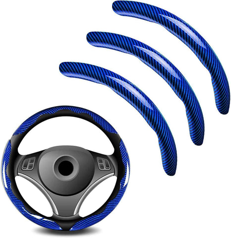 Darrahopens Auto Accessories > Auto Accessories Others > Automotive Decor 3pcs Universal Carbon Fiber Steering Wheel Cover - Anti-Slip & Segmented Design, Universal 99% Durable Steering Wheel Protector for Men and Women, Car Interior Accessory (Blue)