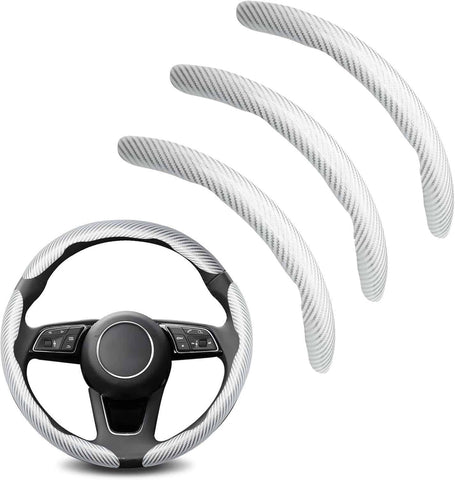 Darrahopens Auto Accessories > Auto Accessories Others > Automotive Decor 3pcs Universal Carbon Fiber Steering Wheel Cover - Anti-Slip & Segmented Design, Universal 99% Durable Steering Wheel Protector for Men and Women, Car Interior Accessory (White)