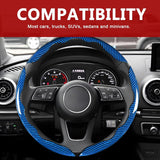 Darrahopens Auto Accessories > Auto Accessories Others > Automotive Decor 3pcs Universal Carbon Fiber Steering Wheel Cover - Anti-Slip & Segmented Design, Universal 99% Durable Steering Wheel Protector for Men and Women, Car Interior Accessory (Blue)