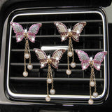 Darrahopens Auto Accessories > Auto Accessories Others > Automotive Decor 4 in 1 Bling Butterfly Aromatherapy Air Vent Clips, Diamond Pearl Pendant Butterfly Car Air Fresheners, Cute Car Decoration, Interior Decor