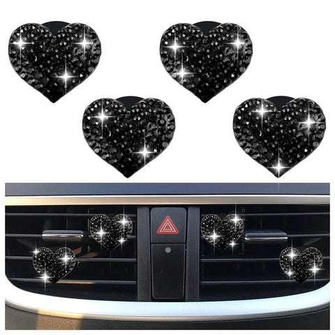 Darrahopens Auto Accessories > Auto Accessories Others > Automotive Decor 4PCS Heart-Shaped Car Vent Clips with Rhinestone,Bling Air Vent Clips Car Decorations,Premium Shiny Car Clips for Vents Accessories Interior (Black)