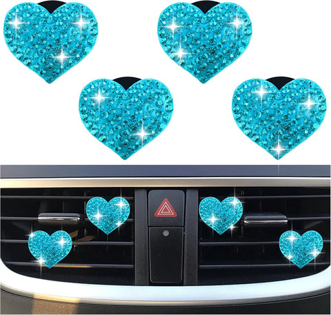 Darrahopens Auto Accessories > Auto Accessories Others > Automotive Decor 4PCS Heart-Shaped Car Vent Clips with Rhinestone,Bling Air Vent Clips Car Decorations,Premium Shiny Car Clips for Vents Accessories Interior (Lake Blue)