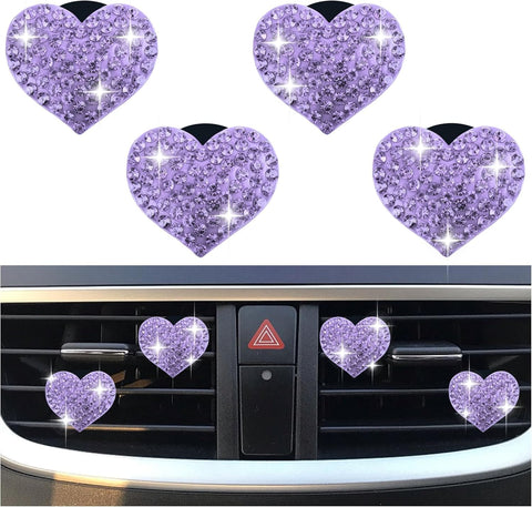 Darrahopens Auto Accessories > Auto Accessories Others > Automotive Decor 4PCS Heart-Shaped Car Vent Clips with Rhinestone,Bling Air Vent Clips Car Decorations,Premium Shiny Car Clips for Vents Accessories Interior (Purple)