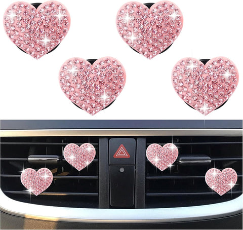 Darrahopens Auto Accessories > Auto Accessories Others > Automotive Decor 4PCS Heart-Shaped Car Vent Clips with Rhinestone,Bling Air Vent Clips Car Decorations,Premium Shiny Car Clips for Vents CCar Accessories Interior for Cars,Trucks,SUVs (Pink)