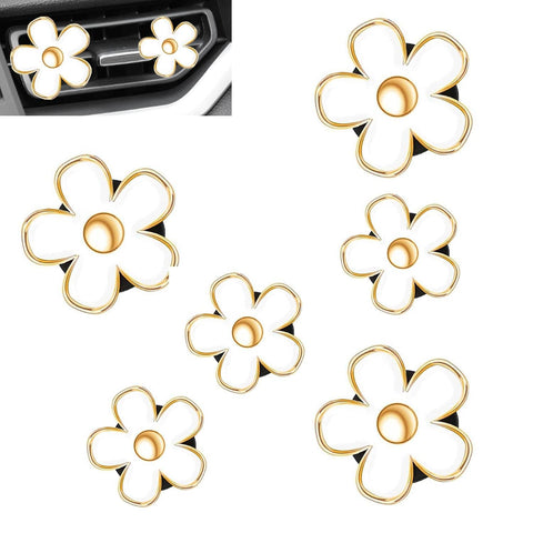 Darrahopens Auto Accessories > Auto Accessories Others > Automotive Decor 6 PCS Car Air Vent Clips White Daisy Flower Car Air Freshener Clip Air Conditioning Outlet Clip for Car Interior Decoration Accessories (2 Size)