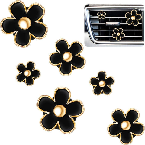 Darrahopens Auto Accessories > Auto Accessories Others > Automotive Decor 6 Pcs Daisy Flower Air Vent Clip Accessories Air Conditioning Outlet Clip Car Air Freshener Dashboard Accessories Charm Car Inter Decor(2.5 cm, 3 cm, 3.3 cm,Black)