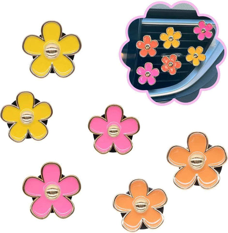 6pcs Flower Air Freshener Vent Clips,Pink Yellow Orange Daisy Car Decor Accessories for Women,3.3cm/3cm Girly Refillable Diffuser