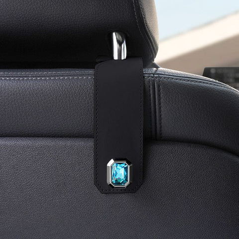 Darrahopens Auto Accessories > Auto Accessories Others > Automotive Decor Black Car Multi-Functional PU Leather Hook with Crystal Decoration – Hidden Storage Hook for Front and Rear Seats (Set of 2)