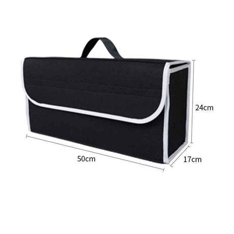 Black Foldable Car Trunk Organizer - Durable Felt Storage Box with Magic Tape Closure, Portable Handle, Scratch Resistant, Space Saving Design for SUV, Sedan, Hatchback