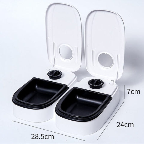 Darrahopens Auto Accessories > Auto Accessories Others > Automotive Decor Black Silent Automatic Pet Double Meal Dispenser with Rotary Buckle - Longest 48H Scheduled and Long Battery Life, Detachable for Easy Cleaning