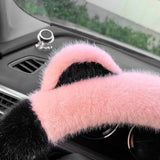 Darrahopens Auto Accessories > Auto Accessories Others > Automotive Decor Black Stitching White Plush Cat Ear Steering Wheel Cover - Cute & Fuzzy Winter Grip, Universal 38cm Fit