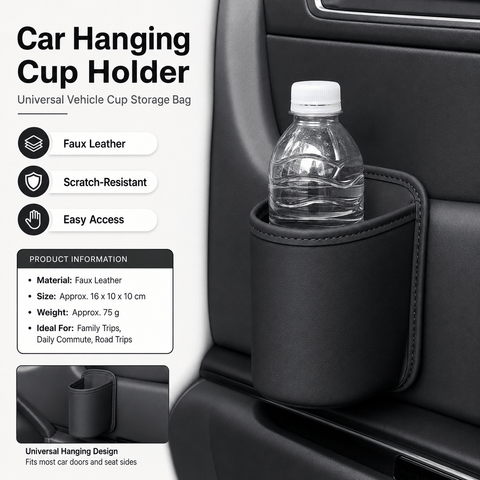 Darrahopens Auto Accessories > Auto Accessories Others > Automotive Decor Black Universal Car Door Cup Holder - PU Leather Hanging Storage Organizer for Seat Back and Console side and Door storage compartment - Multi-Purpose Beverage Pocket with Secure Clip Design for Travel and Commute In Australia - Darrahopens