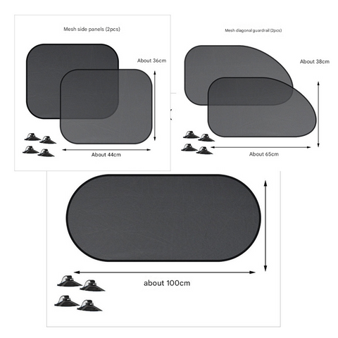 Darrahopens Auto Accessories > Auto Accessories Others > Automotive Decor Black Universal Car Window Sun Shade Set - Mesh Fabric UV Protection(One solid rear panel + two angled panels + two solid side panels)