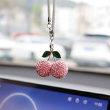 Bling Cherry Car Rear View Mirror Charm, Sparkly Rhinestones Automotive Decoration Pendant, Cute Vehicle Interior Hanging Ornament, Lucky Present for Women, Girl (Pink)