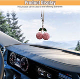 Bling Cherry Car Rear View Mirror Charm, Sparkly Rhinestones Automotive Decoration Pendant, Cute Vehicle Interior Hanging Ornament, Lucky Present for Women, Girl (Pink)