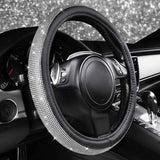 Bling Diamond Leather Steering Wheel Cover, with Bling Sparkly Crystal Glitter Rhinestones Universal Fit 14.5in-15in Car Wheel Protector for Women Girl Fit Suvs,Vans,Sedans,Car,Trucks, Silver