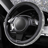 Bling Diamond Leather Steering Wheel Cover, with Bling Sparkly Crystal Glitter Rhinestones Universal Fit 14.5in-15in Car Wheel Protector for Women Girl Fit Suvs,Vans,Sedans,Car,Trucks, Silver