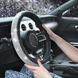 Darrahopens Auto Accessories > Auto Accessories Others > Automotive Decor Bling Diamond Leather Steering Wheel Cover, with Bling Sparkly Crystal Glitter Rhinestones Universal Fit 14.5in-15in Car Wheel Protector for Women Girl Fit Suvs,Vans,Sedans,Car,Trucks, Silver